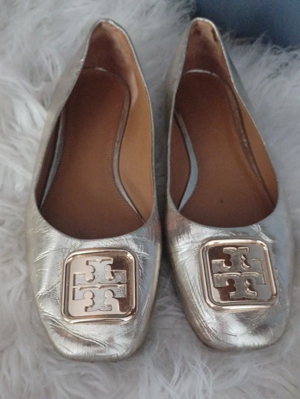 Tory Burch Gold Flats Squere Logo